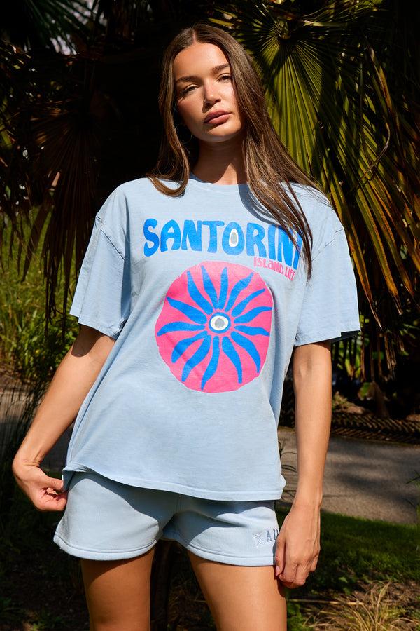 Kaiia Santorini Graphic Oversized T-shirt Blue