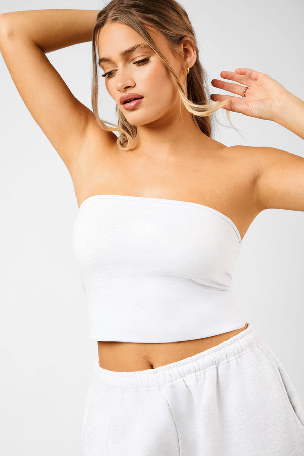 Kaiia Script Logo Bandeau Crop Top Light Grey Marl
