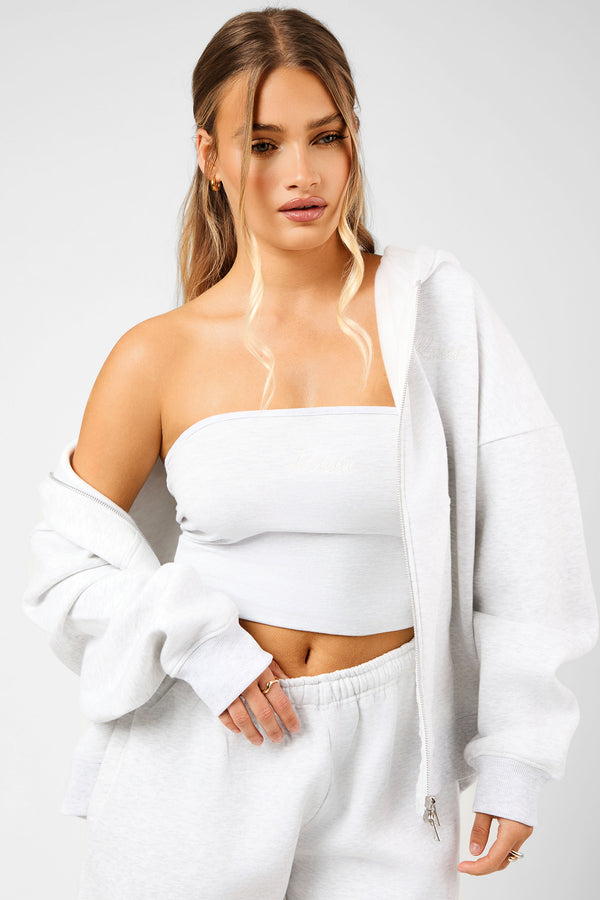 Kaiia Script Logo Bandeau Crop Top Light Grey Marl
