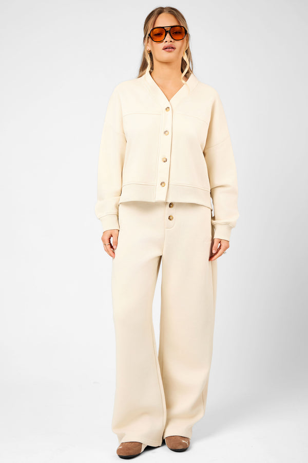 Kaiia Script Logo Button Down Detail Sweat Cardigan Crème