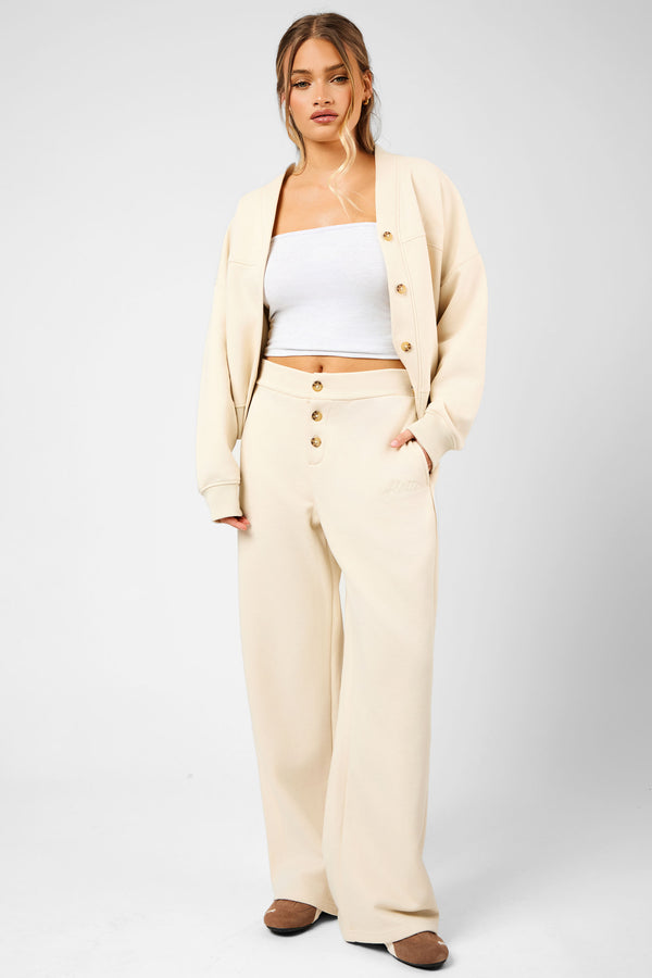 Kaiia Script Logo Button Down Detail Wide Leg Joggers Crème