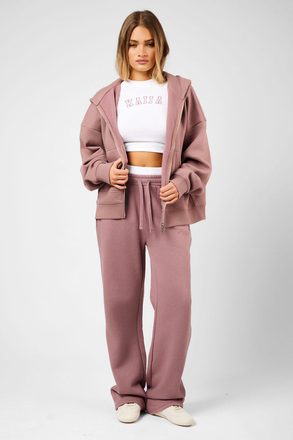 Kaiia Script Logo Double Ended Zip Through Oversized Hoodie Rosewood
