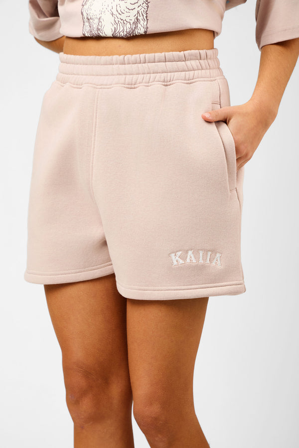 Kaiia Script Logo Mini Sweat Shorts Champagne & Crème