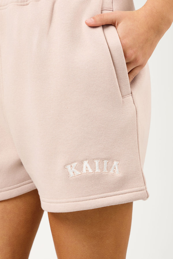 Kaiia Script Logo Mini Sweat Shorts Champagne & Crème