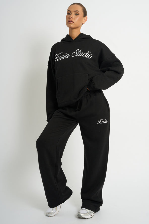 Kaiia Script Logo Oversized Hoodie Black