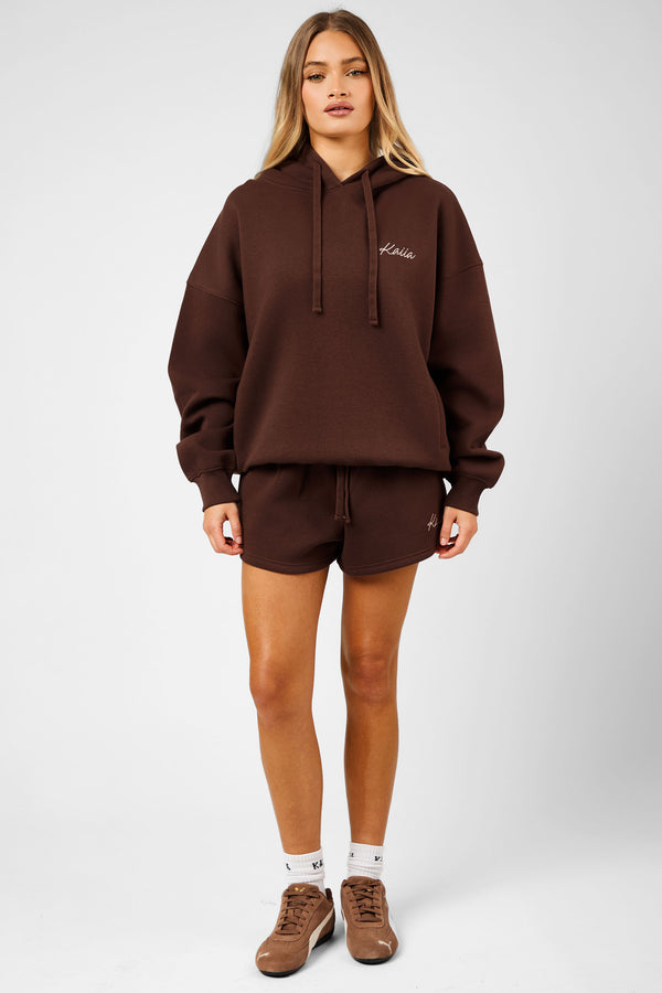 Kaiia Script Logo Oversized Hoodie Peppercorn