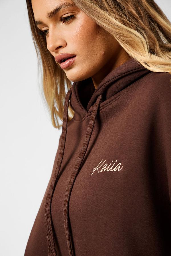 Kaiia Script Logo Oversized Hoodie Peppercorn