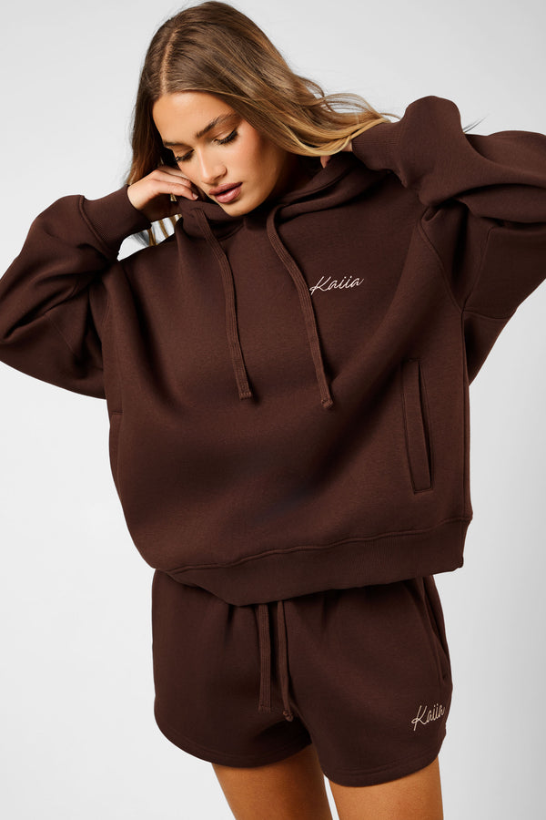 Kaiia Script Logo Oversized Hoodie Peppercorn