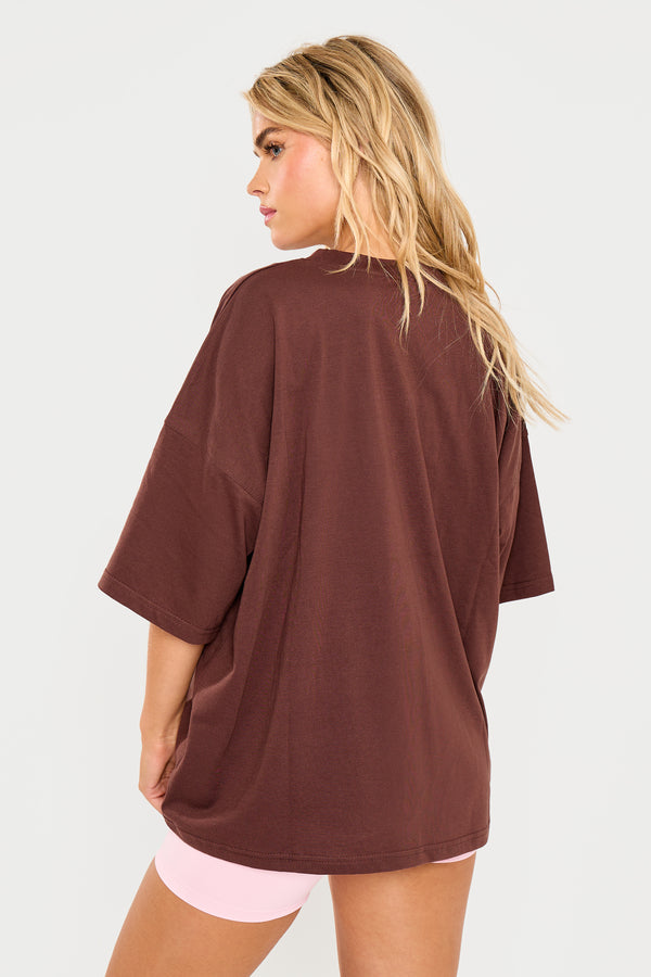 Kaiia Script Logo Oversized T-Shirt Mocha