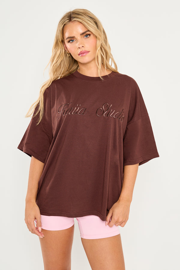 Kaiia Script Logo Oversized T-Shirt Mocha