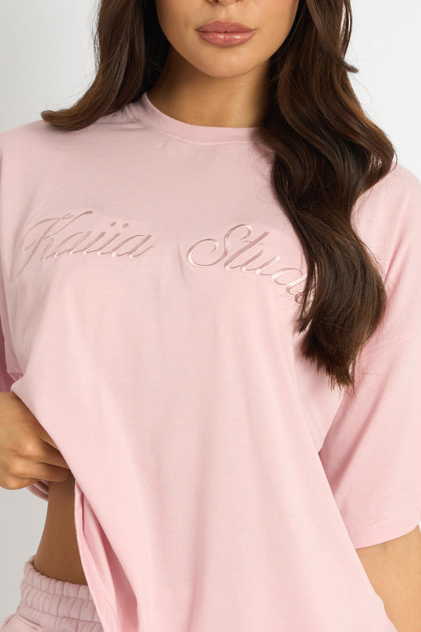 Kaiia Script Logo Oversized T-Shirt Pink Chai