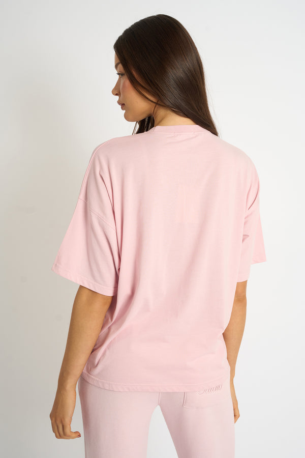 Kaiia Script Logo Oversized T-Shirt Pink Chai