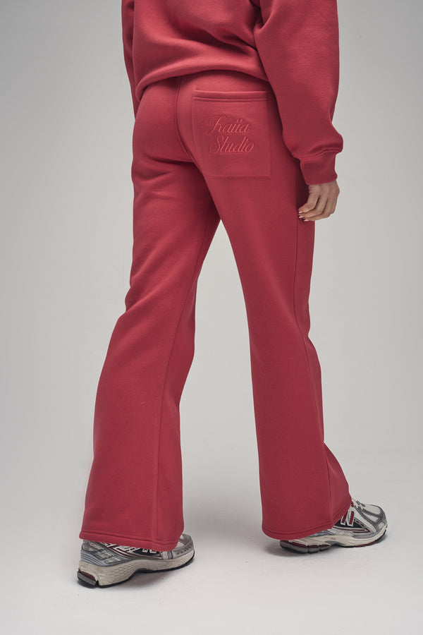 Kaiia Script Logo Wide Leg Joggers Red