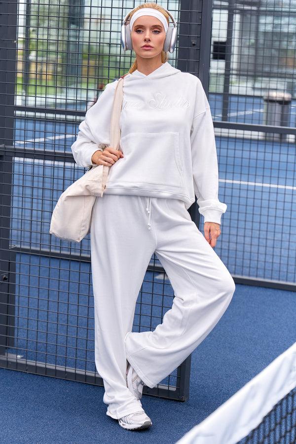 Kaiia Script Logo Wide Leg Joggers White