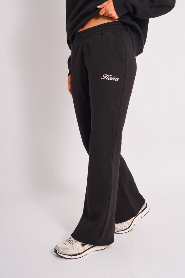 Kaiia Script Wide Leg Joggers Black & Pink