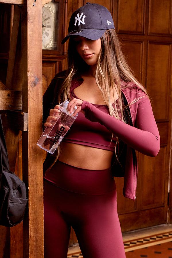 Kaiia Sculpt Long Sleeve Zip Through Fitted Jacket Burgundy