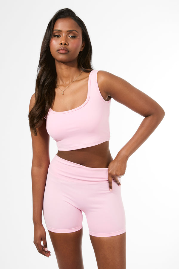 Kaiia Sculpt Square Neck Crop Top Baby Pink