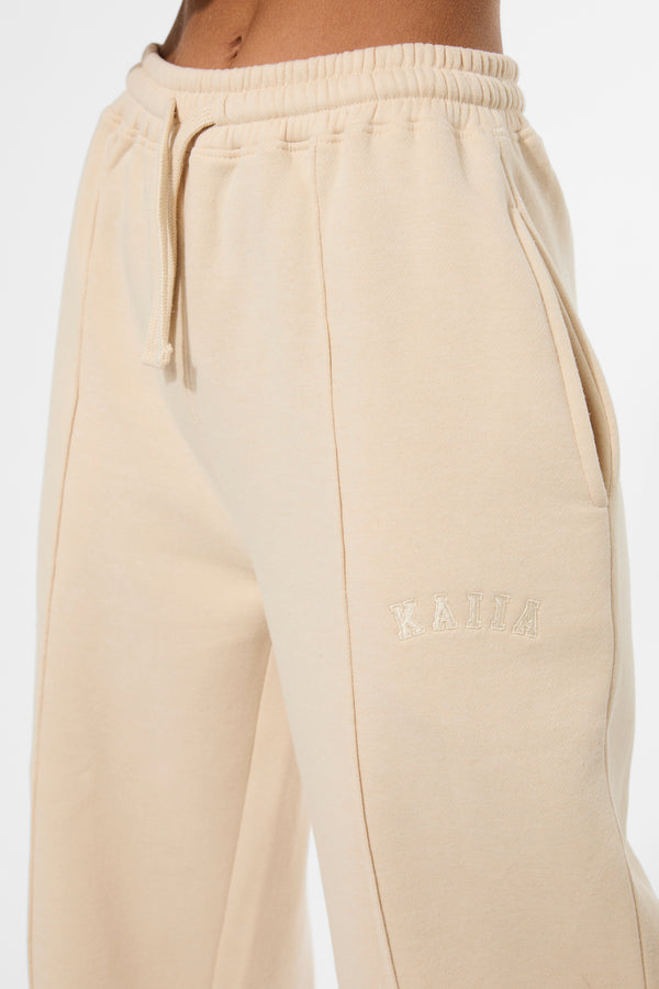 Kaiia Seam Detail Wide Leg Joggers Custard Cream