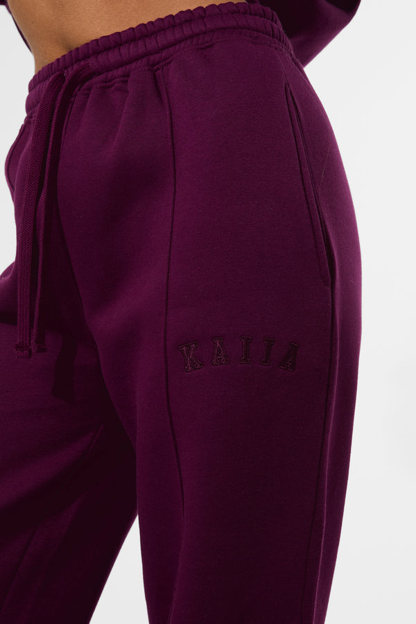 Kaiia Seam Detail Wide Leg Joggers Grape