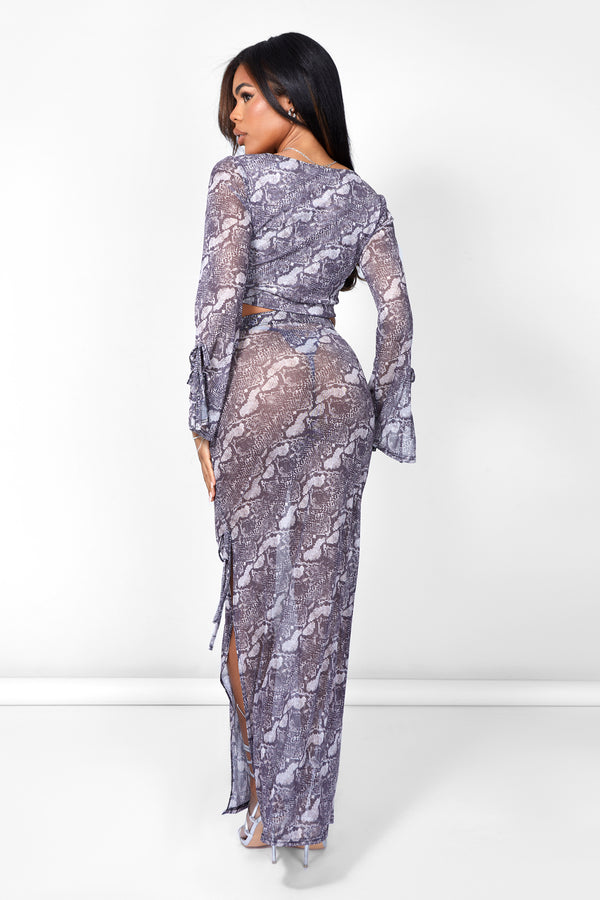 Kaiia Sheer Maxi Skirt Co-ord In Snake Print
