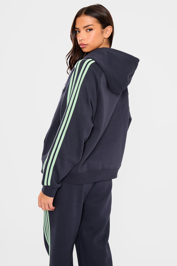 Kaiia Side Stripe Oversized Zip Through Hoodie Navy & Jade Green