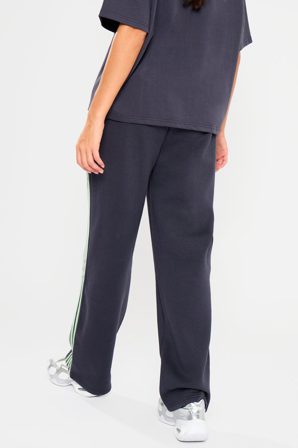 Kaiia Side Stripe Wide Leg Joggers Navy & Jade Green