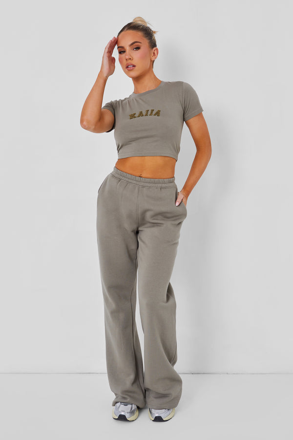 Kaiia Slogan Baby Tee Khaki