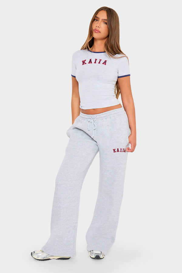 Kaiia Slogan Baby Tee Light Grey Marl & Red