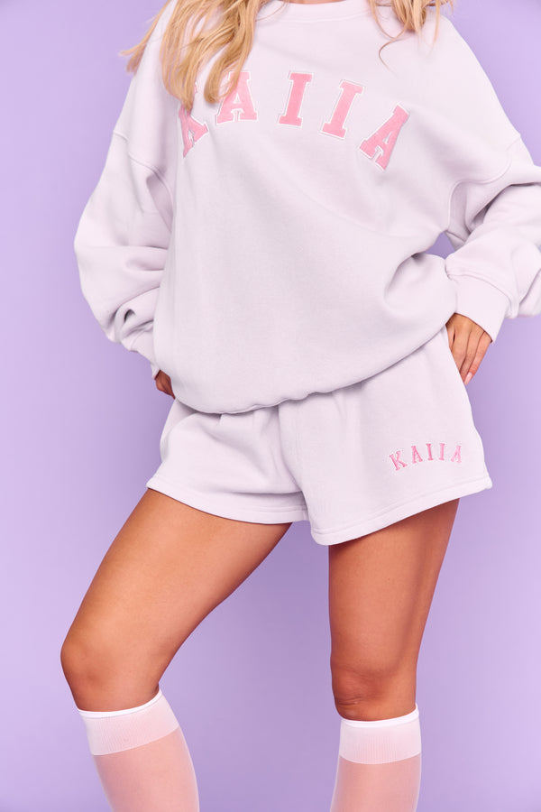 Kaiia Slogan Mini Sweat Shorts Pale Lavender