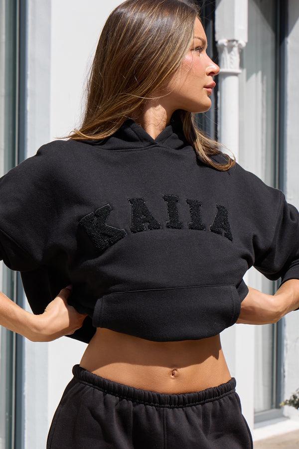 Kaiia Slogan Oversized Hoodie Black On Black