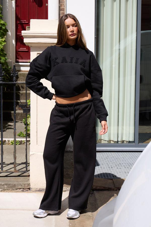 Kaiia Slogan Oversized Hoodie Black On Black