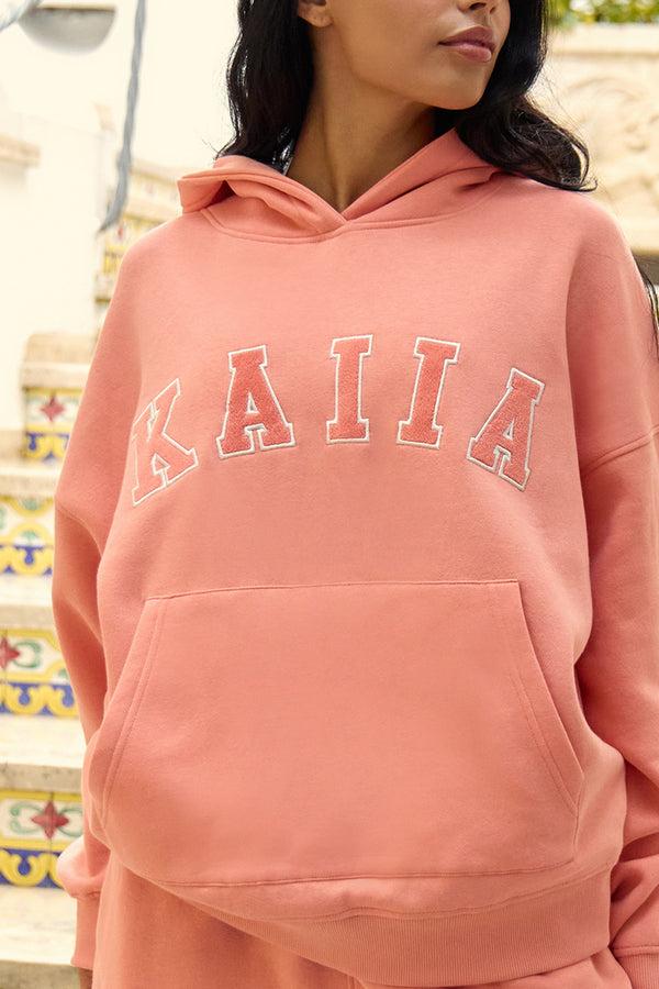 Kaiia Slogan Oversized Hoodie Bright Coral