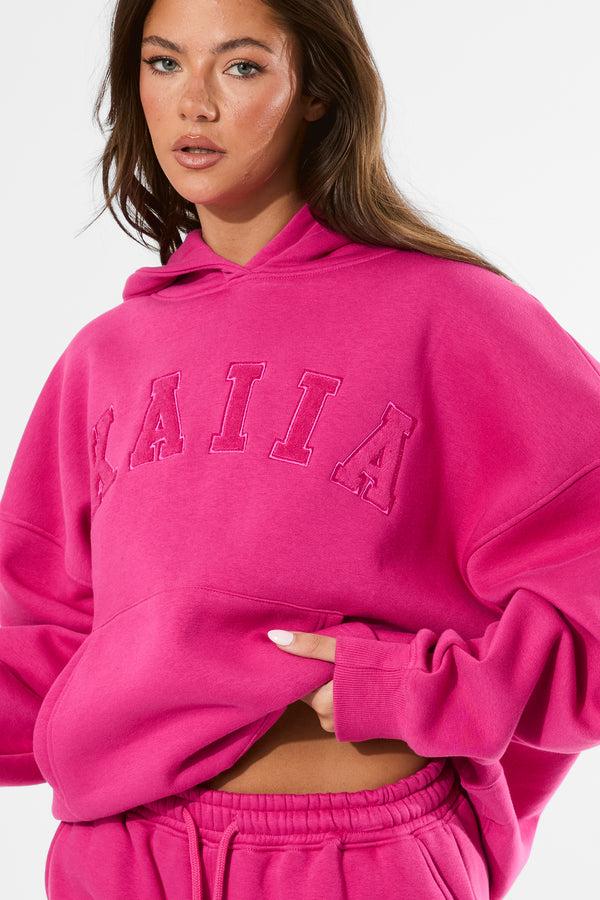 Kaiia Slogan Oversized Hoodie Bright Pink