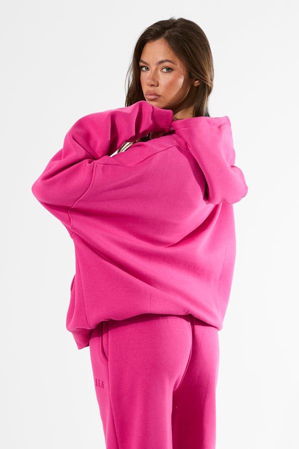 Kaiia Slogan Oversized Hoodie Bright Pink
