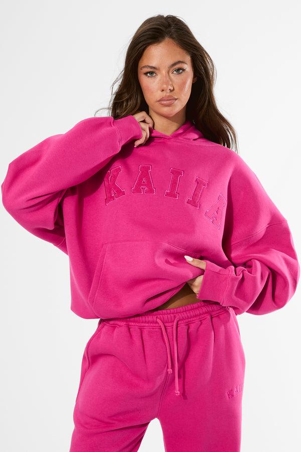 Kaiia Slogan Oversized Hoodie Bright Pink