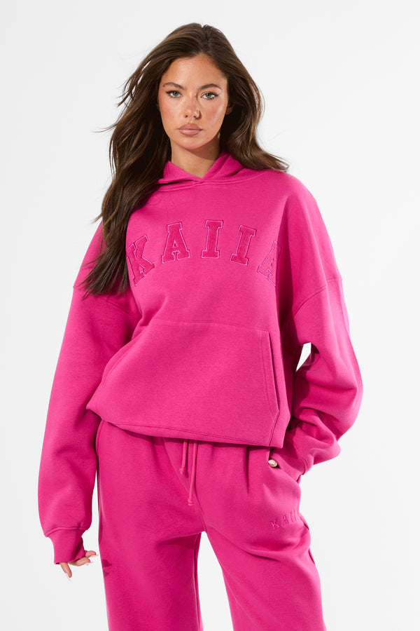 Kaiia Slogan Oversized Hoodie Bright Pink