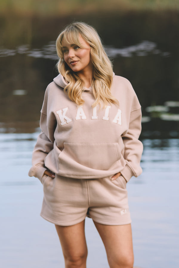 Kaiia Slogan Oversized Hoodie Champagne & Crème