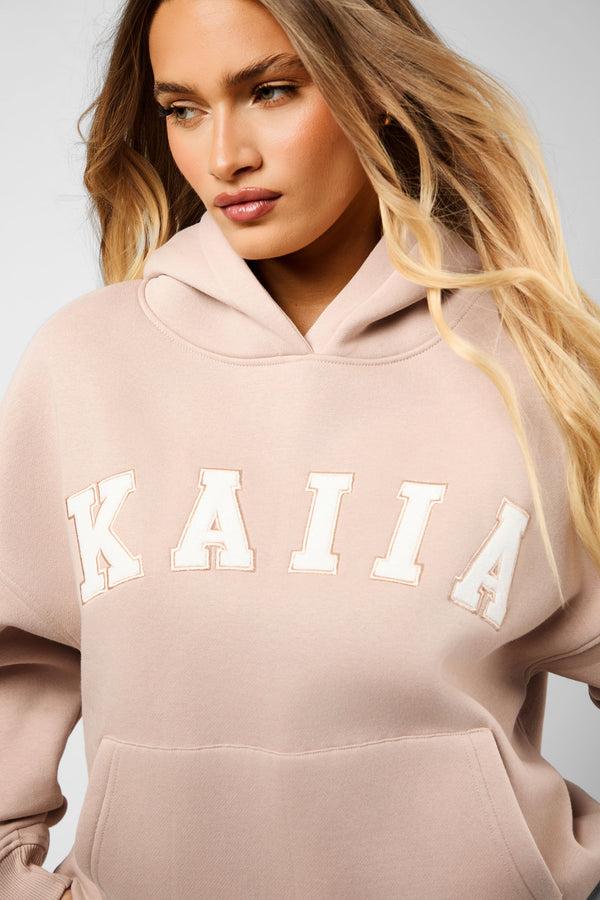 Kaiia Slogan Oversized Hoodie Champagne & Crème