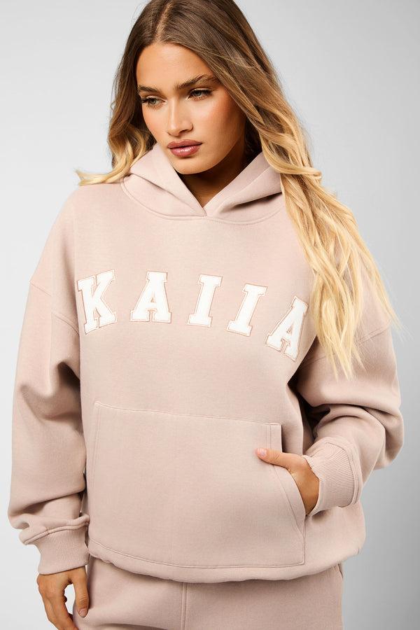 Kaiia Slogan Oversized Hoodie Champagne & Crème