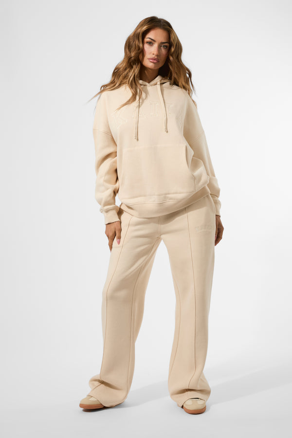Kaiia Slogan Oversized Hoodie Custard Cream