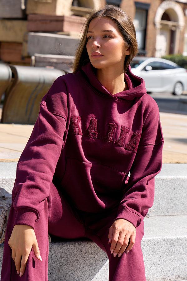 Kaiia Slogan Oversized Hoodie Deep Burgundy