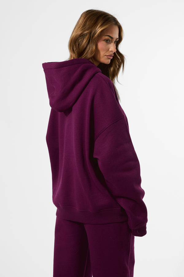 Kaiia Slogan Oversized Hoodie Grape