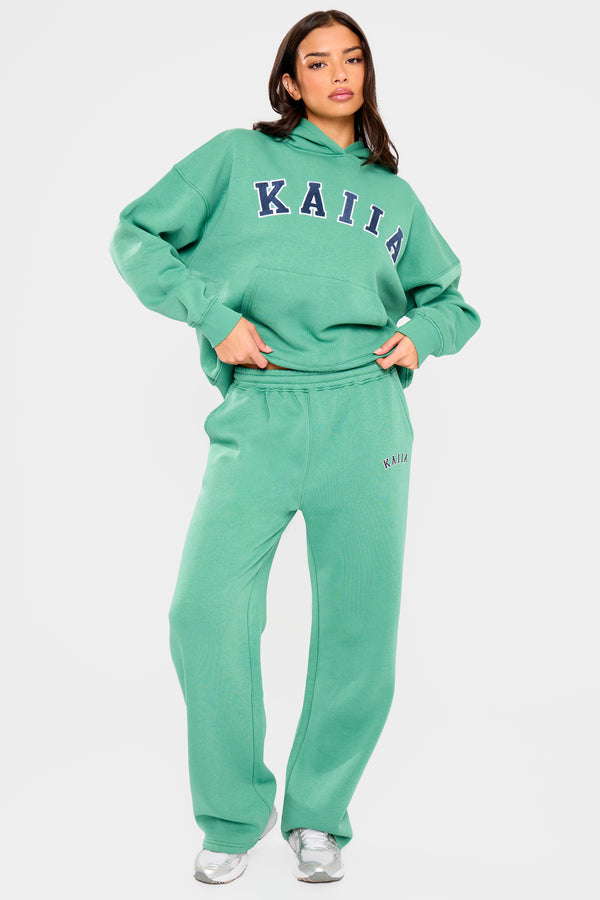 Kaiia Slogan Oversized Hoodie Jade Green & Navy