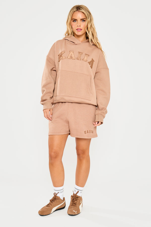 Kaiia Slogan Oversized Hoodie Latte