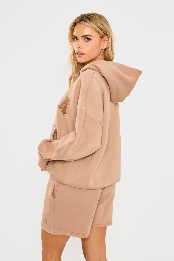 Kaiia Slogan Oversized Hoodie Latte