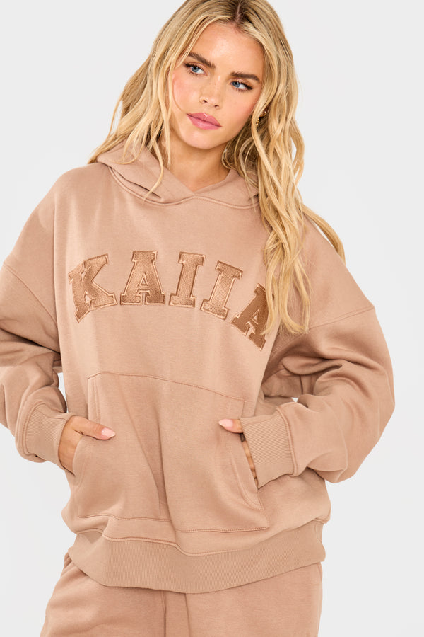 Kaiia Slogan Oversized Hoodie Latte