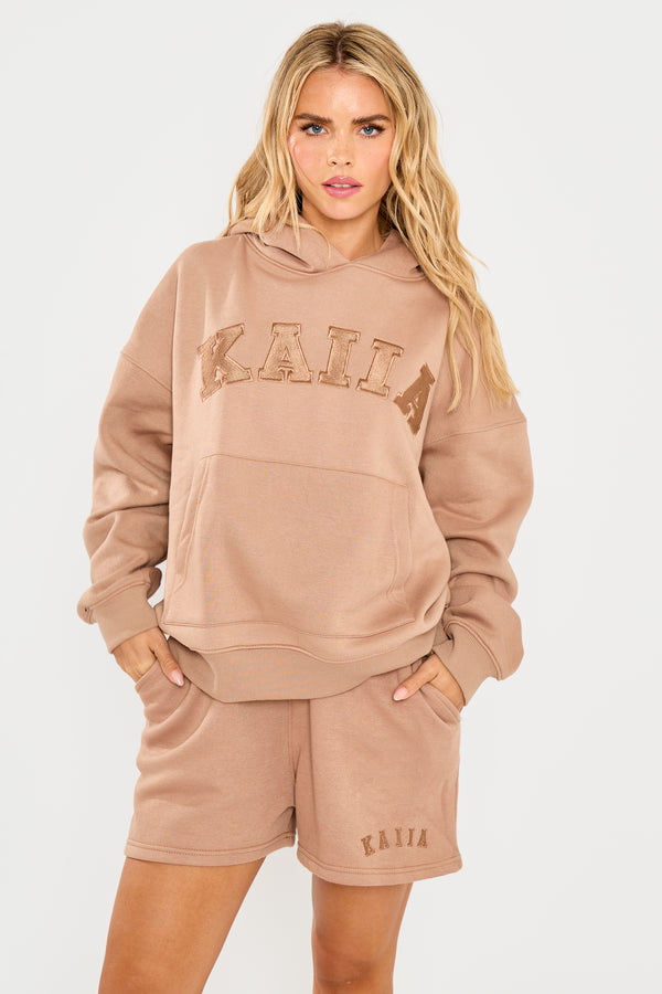 Kaiia Slogan Oversized Hoodie Latte