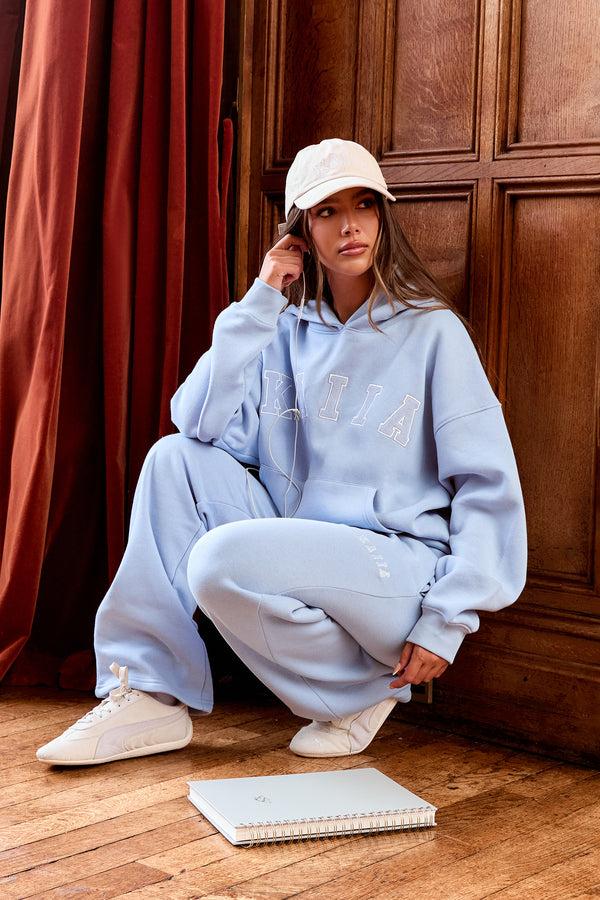 Kaiia Slogan Oversized Hoodie Light Blue & White