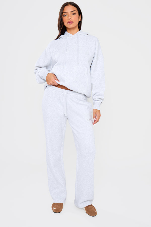 Kaiia Slogan Oversized Hoodie Light Grey Marl