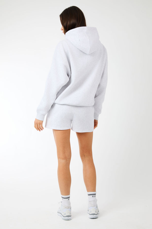 Kaiia Slogan Oversized Hoodie Light Grey Marl & Dusty Pink